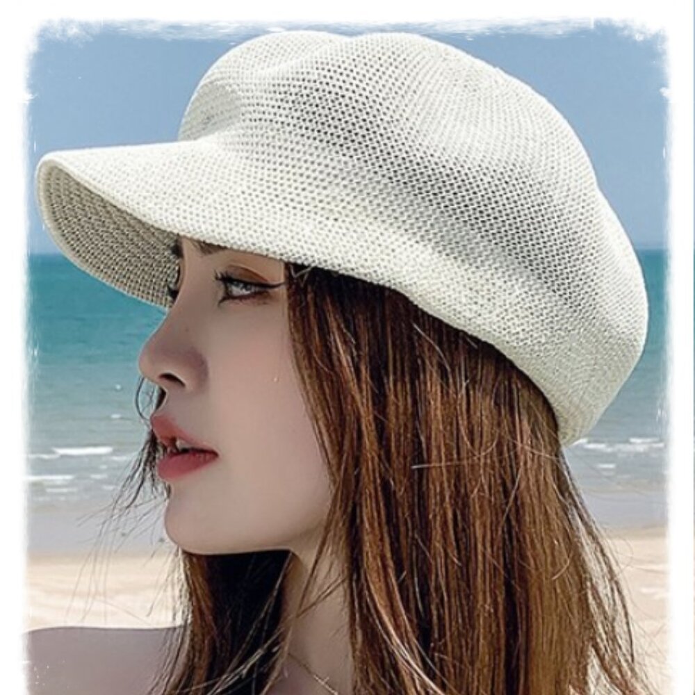 Ivory Women's Summer Cap with Adjustable Rope Knitted Mesh Beret